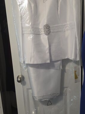 White Satin Women's Dress Jacket with Decorative Buckle